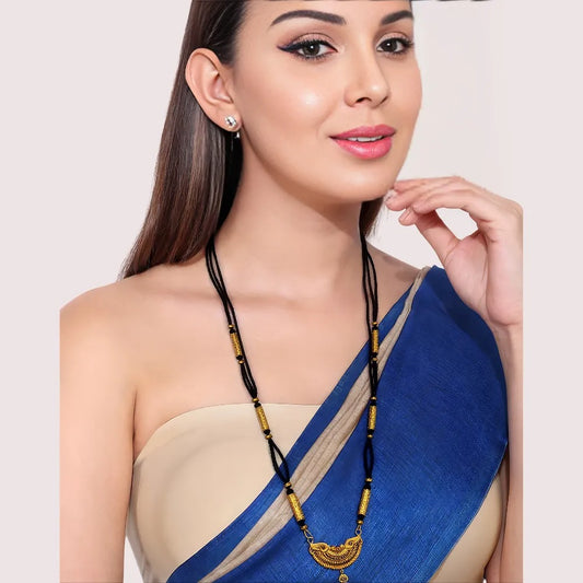 Women's Gold Designer Mangalsutra, Opulent Gold Pendant Necklace - Apparel - front view | Snazzyway
