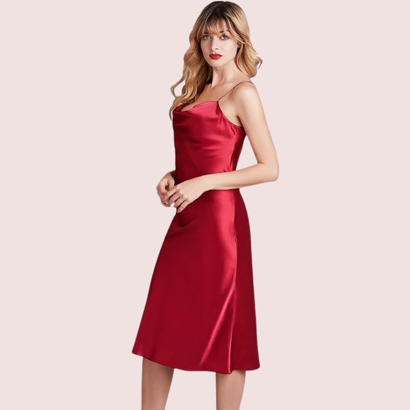 Women's Blush red Silk Nightgown, Radiant Blush Sleepwear - Apparel - close-up detail view | Snazzyway