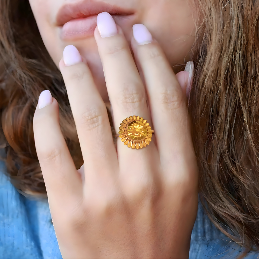 Women's Gold Floral Ring, Classic Gold Statement Ring - Apparel - front view | Snazzyway