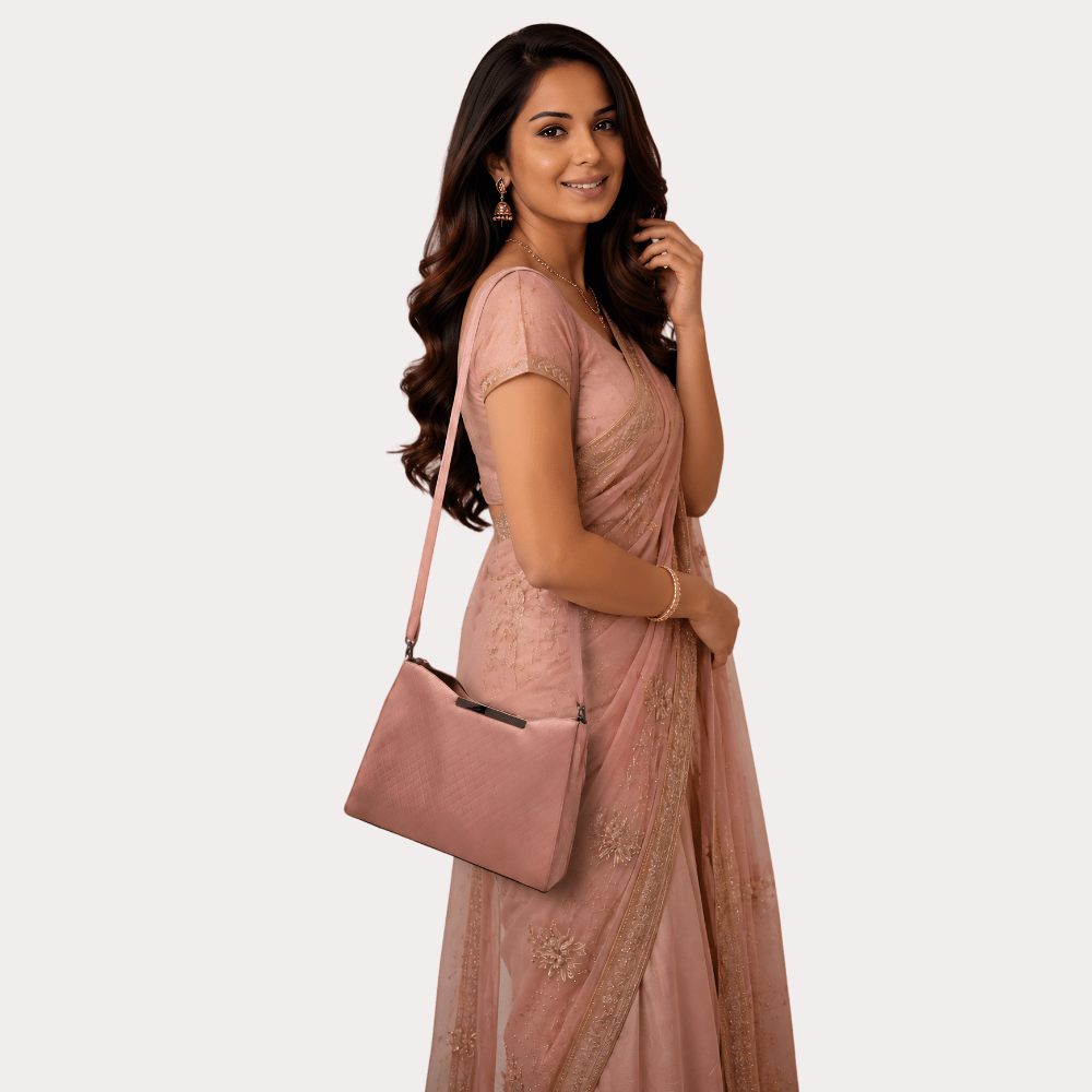 Women's Pink Textured Shoulder Bag, Chic Pink Purse - Apparel - back view | Snazzyway
