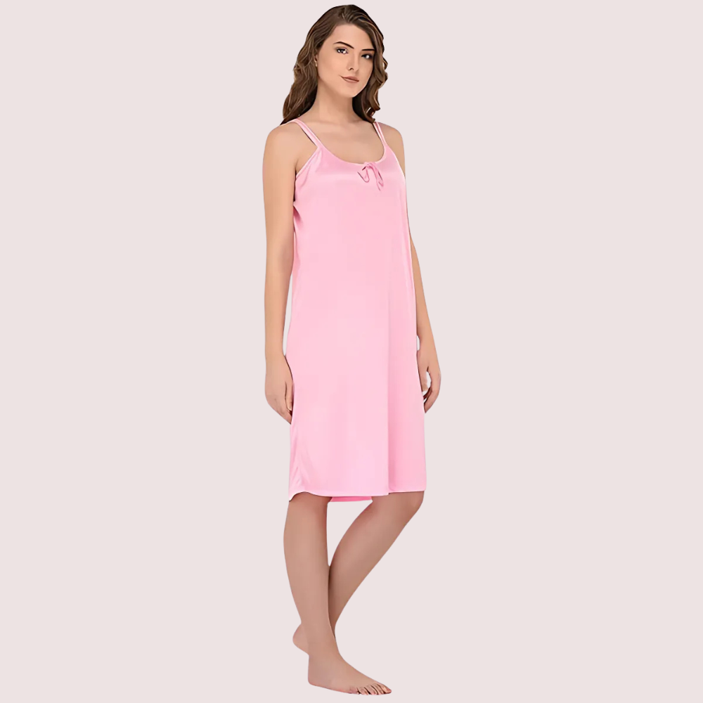 Women's pastel pink Satin Nighty, Charming pastel Sleepwear - Apparel - close-up detail view | Snazzyway