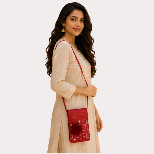 Women's Red Embellished Sling Bag, Timeless Crossbody Purse - Uncategorized - front view | Snazzyway