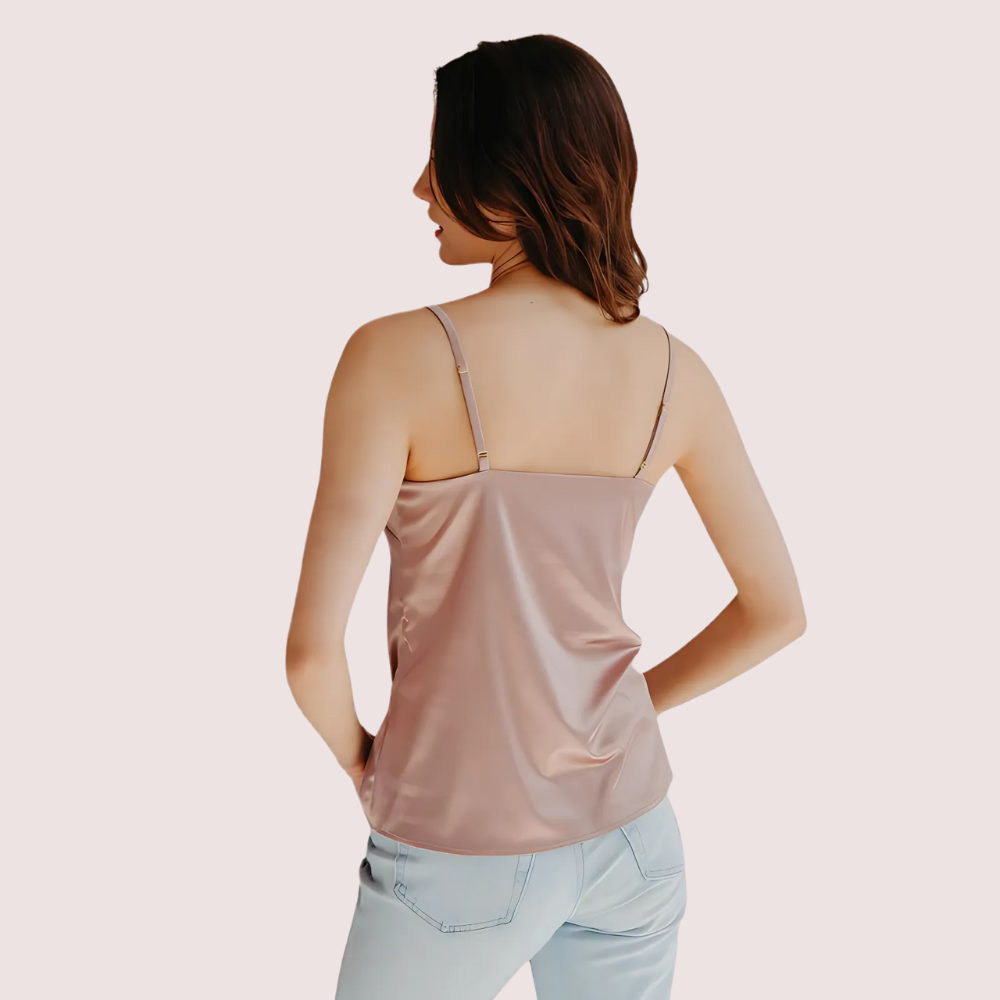 Women's Light Peach Silk Camisole, Charming Light Cami Top - Apparel - close-up detail view | Snazzyway