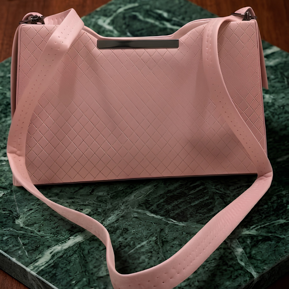 Women's Pink Textured Shoulder Bag, Chic Pink Purse - Apparel - close-up detail view | Snazzyway
