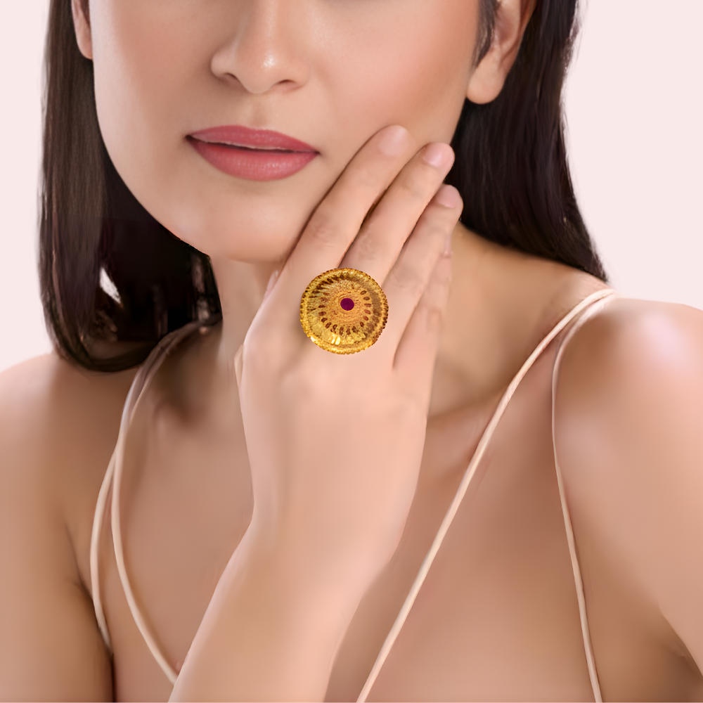 Women's Gold Floral Ring, Elegant Gold Statement Ring - Apparel - front view | Snazzyway