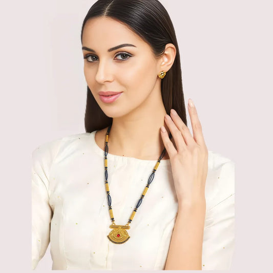 Women's Black Designer Mangalsutra, Chic Black Pendant Necklace - Apparel - front view | Snazzyway
