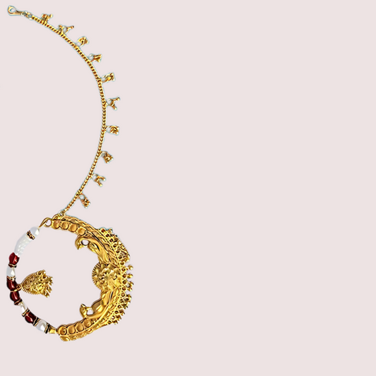 Women's Golden Gold-Plated Nose Ring, Opulent Golden Bridal Nath - Apparel - front view | Snazzyway