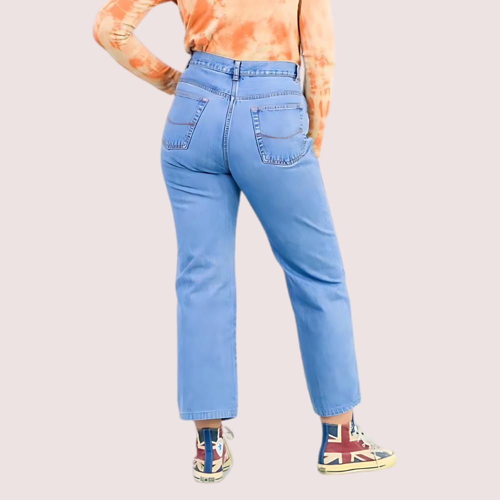Women's Blue Denim Jeans, Exquisite Blue Denim Pants - Apparel - back view | Snazzyway