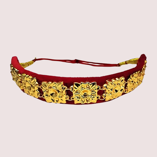 Women's Golden Designer Guloband, Elegant Golden Choker Set - Apparel - front view | Snazzyway