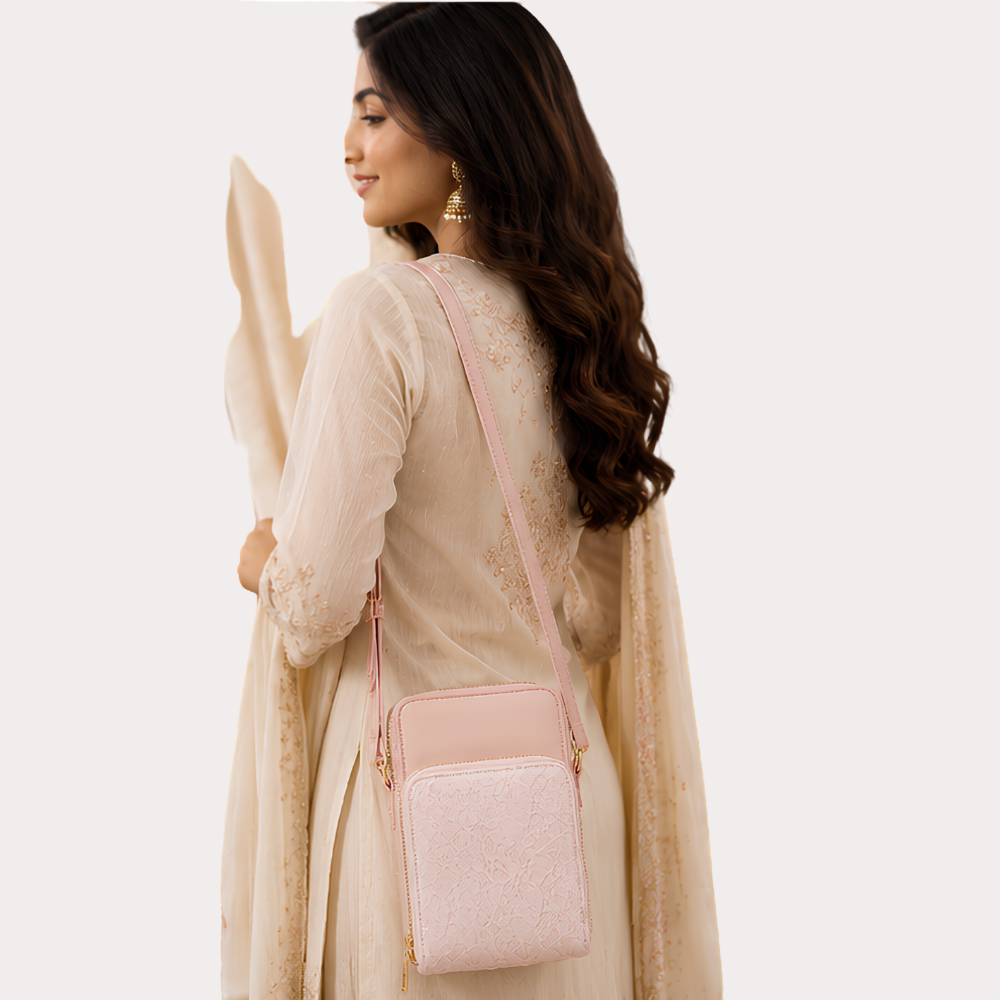 Women's Blush Pink Designer Sling Bag, Elegant Blush Crossbody Purse - Apparel - close-up detail view | Snazzyway