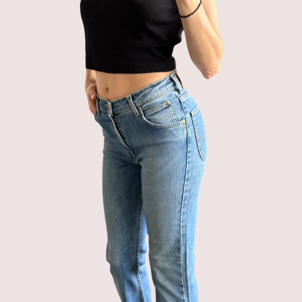 Women's Blue Denim Jeans, Charming Blue Denim Pants - Apparel - back view | Snazzyway