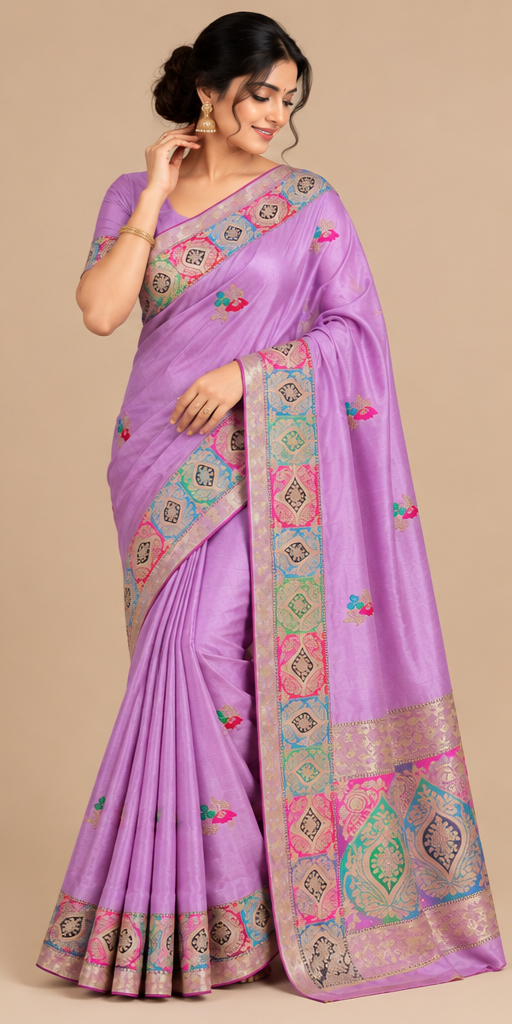 Lavender Mashru Silk Resham and Zari Work Designer Banarasi Saree