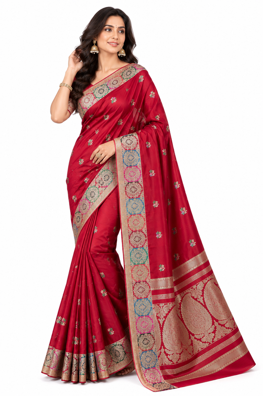 Red Mashru Silk Resham and Zari Work Designer Banarasi Saree