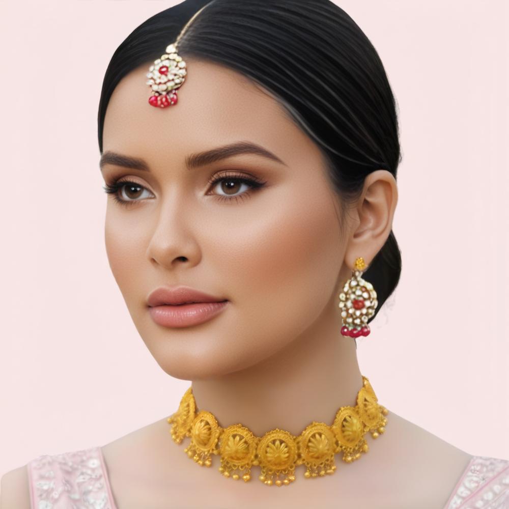 Women's Gold Designer Necklace, Exquisite Gold Necklace Set - Apparel - front view | Snazzyway