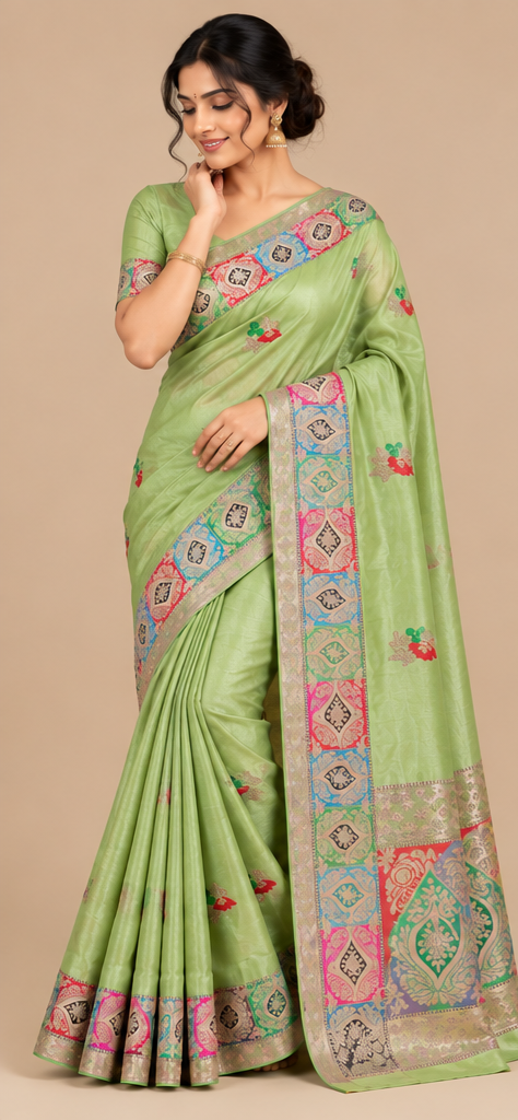 Green Mashru Silk Resham and Zari Work Designer Banarasi Saree