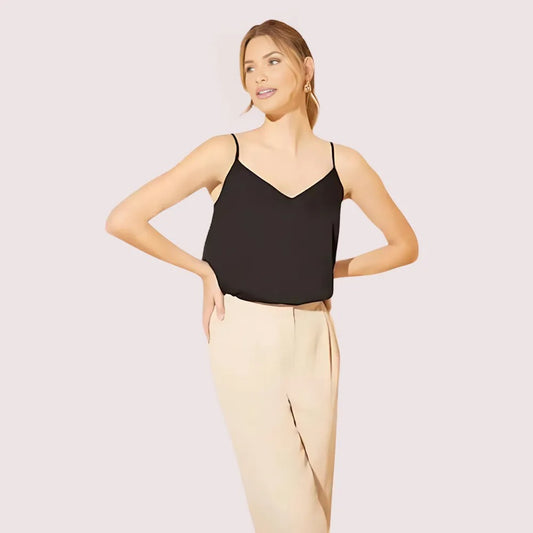 Women's Dark Black Designer Camisole, Regal Dark Cami Top - Apparel - front view | Snazzyway