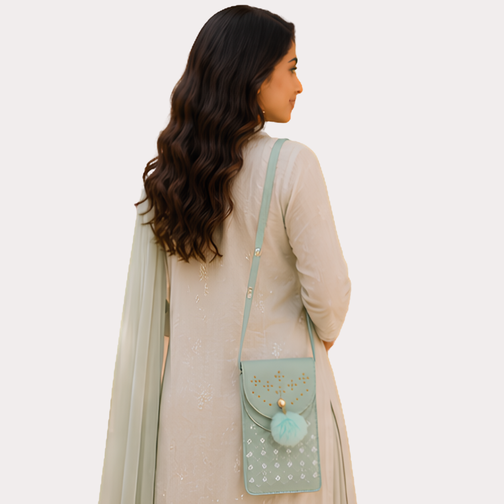 Women's Mint Green Embellished Sling Bag, Regal Mint Crossbody Purse - Apparel - close-up detail view | Snazzyway
