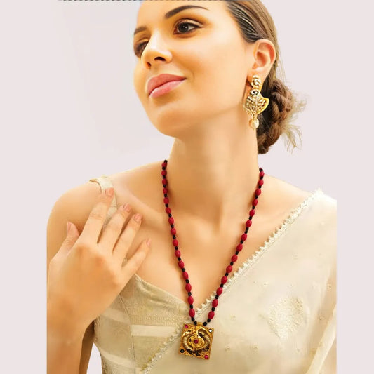 Women's Red Beaded Necklace, Elegant Red Necklace Set - Apparel - front view | Snazzyway