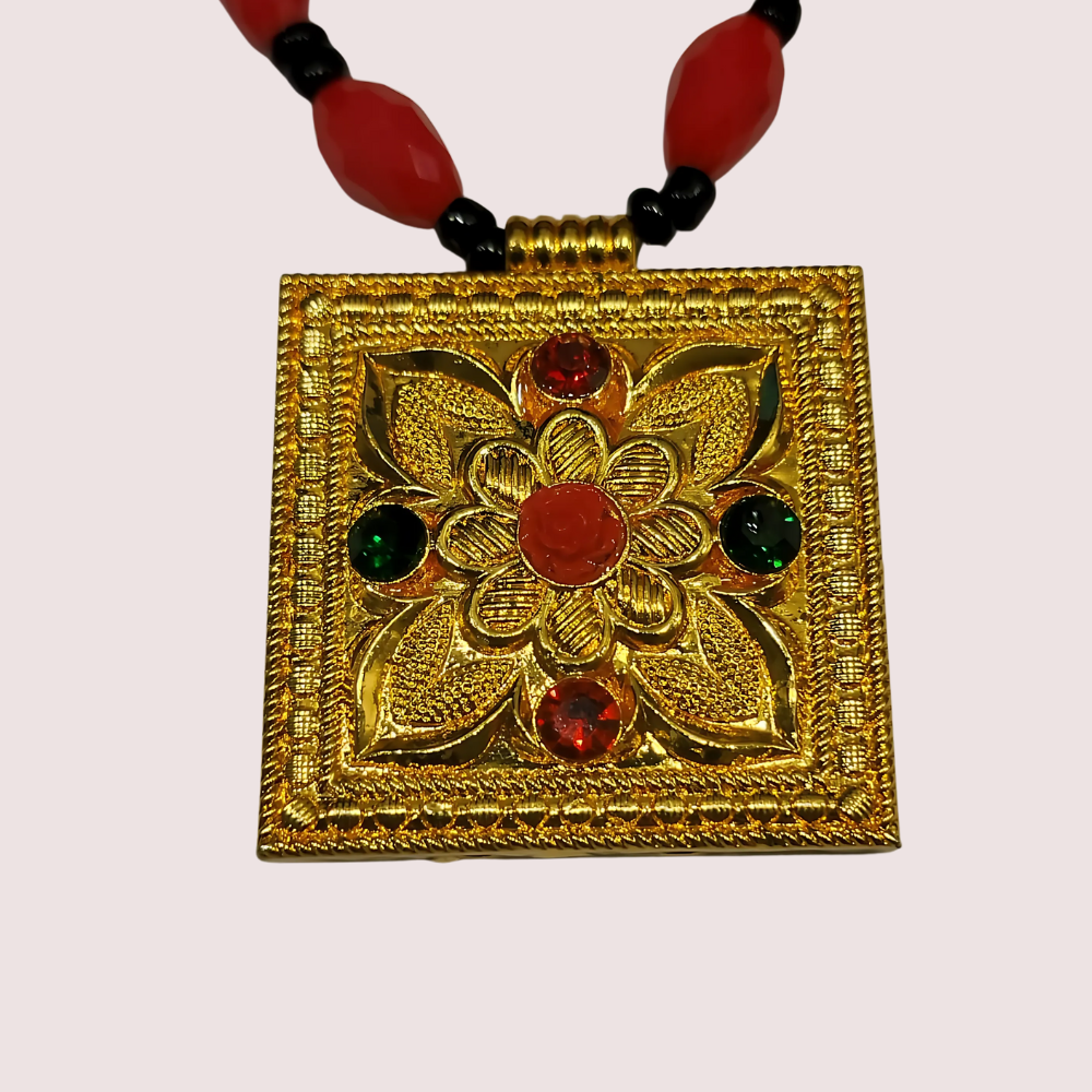 Women's Ruby Red Designer Necklace, Refined Ruby Necklace Set - Apparel - close-up detail view | Snazzyway