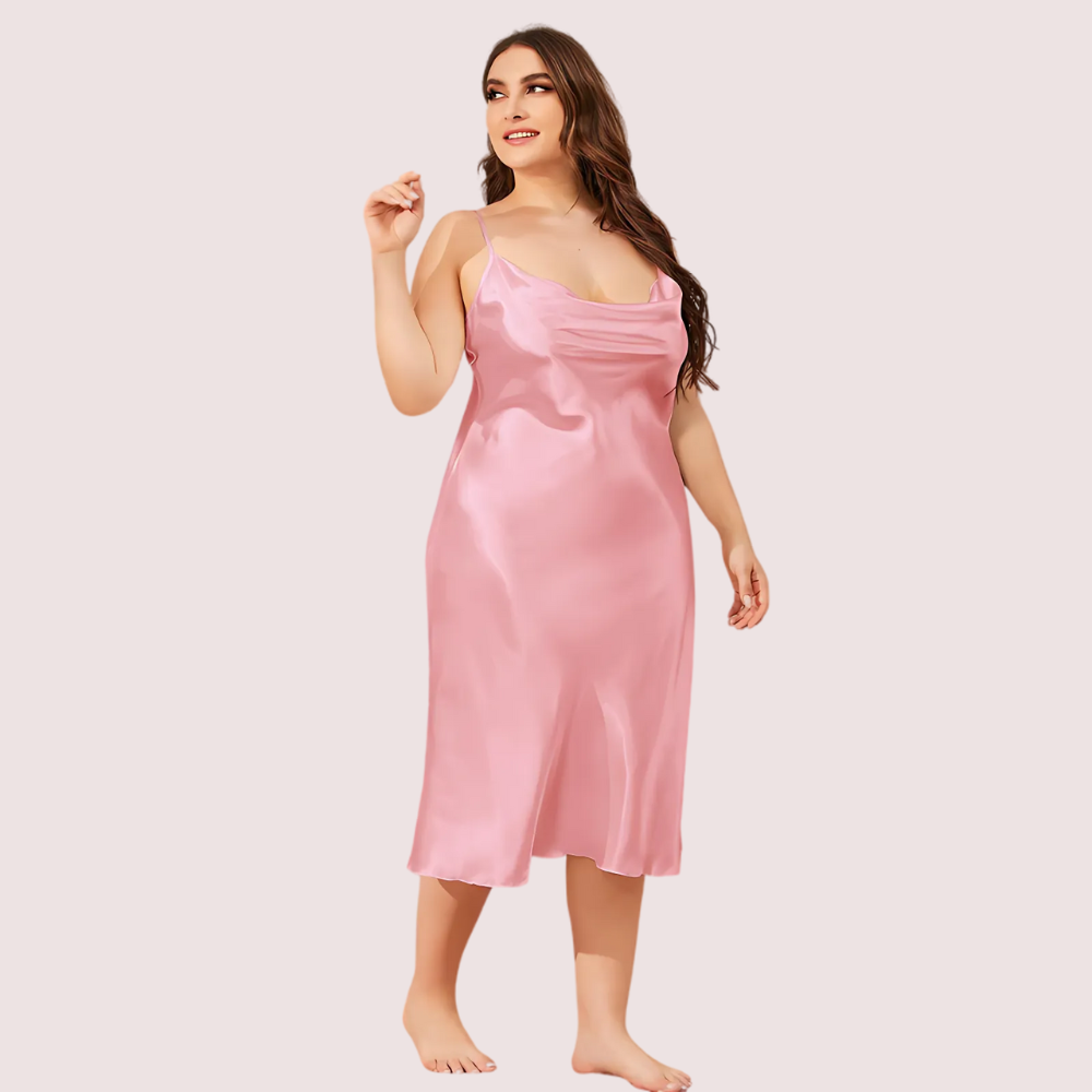 Women's Light Pink Satin Dress, Radiant Light Evening Wear - Apparel - back view | Snazzyway