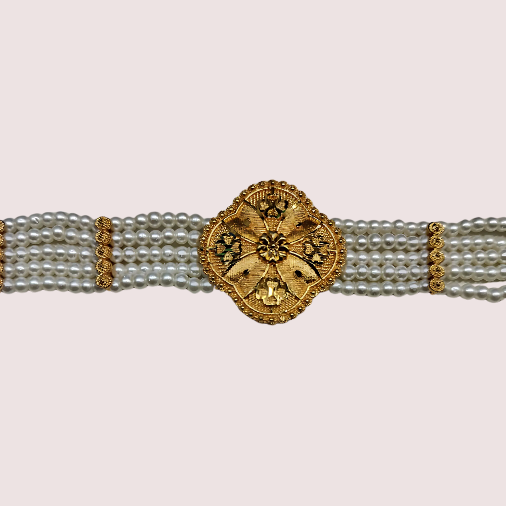 Women's Gold Pearl Necklace, Timeless Gold Necklace Set - Apparel - close-up detail view | Snazzyway