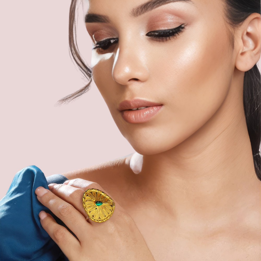 Women's Gold Gold-Plated Ring, Exquisite Gold Statement Ring - Apparel - front view | Snazzyway