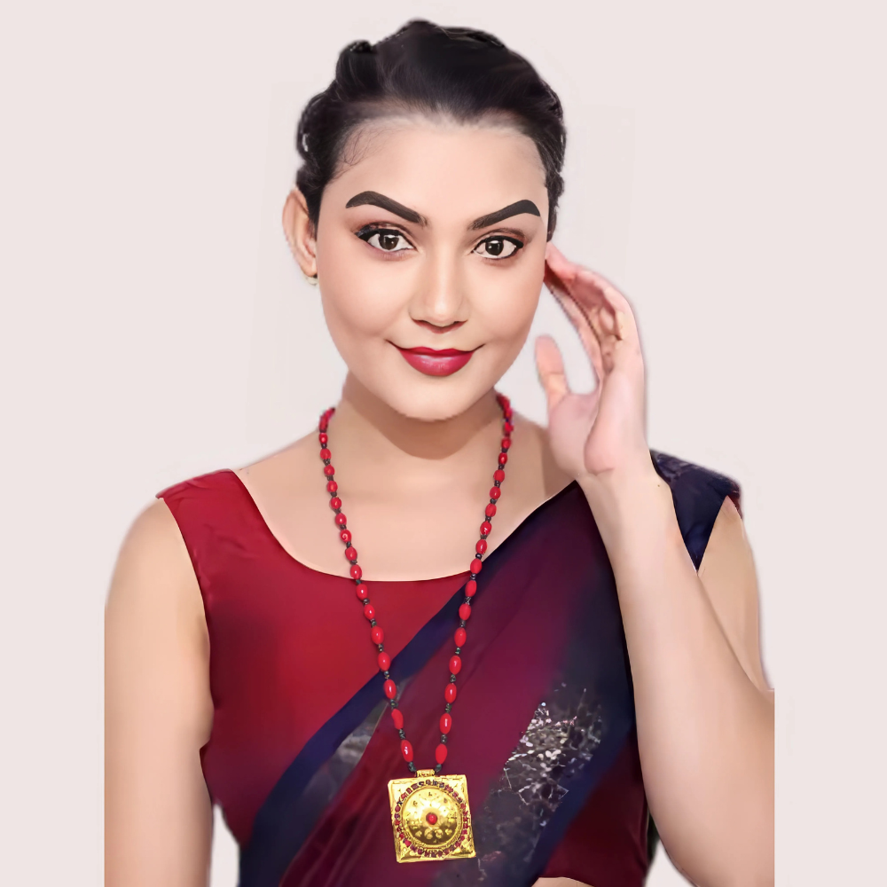 Women's Ruby Red Designer Necklace, Sophisticated Ruby Necklace Set - Apparel - front view | Snazzyway