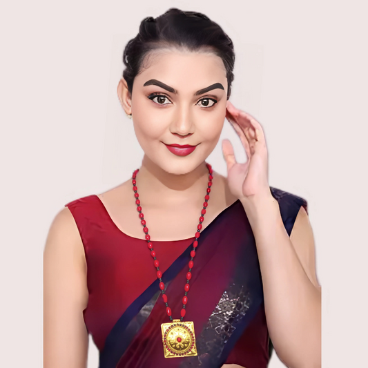 Women's Ruby Red Designer Necklace, Sophisticated Ruby Necklace Set - Apparel - front view | Snazzyway
