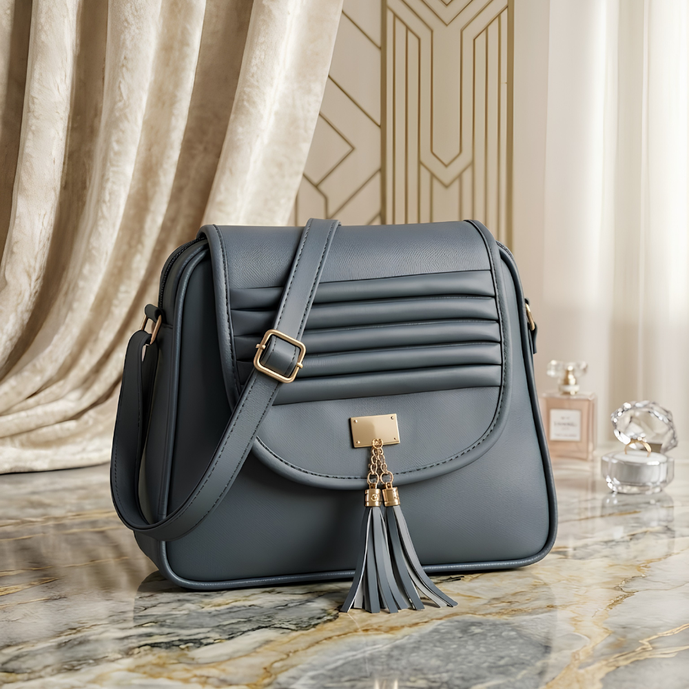 Women's Grey Designer Sling Bag, Exquisite Midnight Crossbody Purse - Uncategorized - back view | Snazzyway