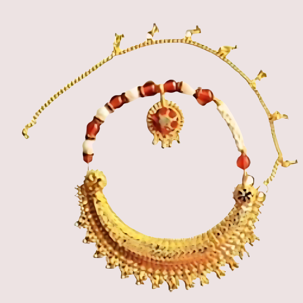 Women's Golden Designer Nose Ring, Charming Golden Bridal Nath - Apparel - close-up detail view | Snazzyway