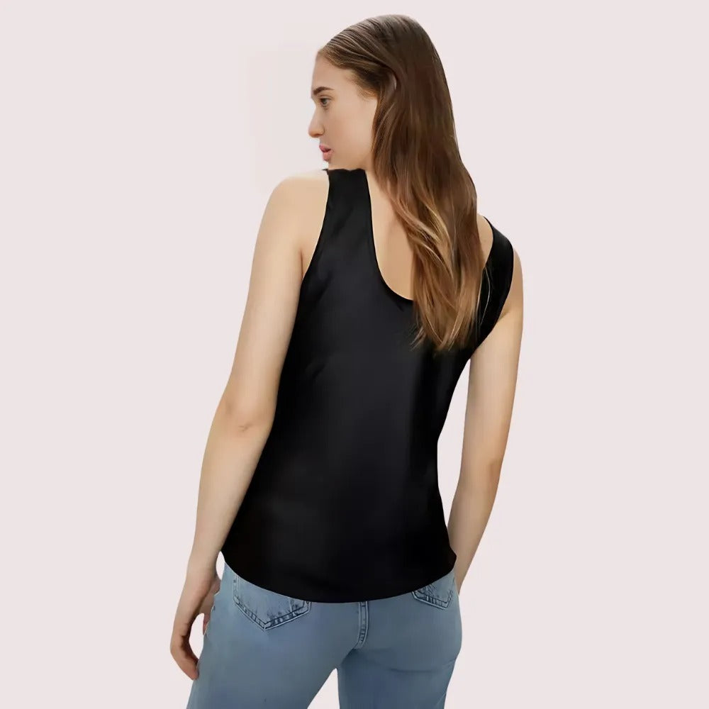 Women's Dark Black Designer Camisole, Sophisticated Dark Cami Top - Apparel - close-up detail view | Snazzyway