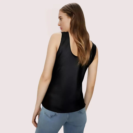 Women's Dark Black Designer Camisole, Sophisticated Dark Cami Top - Apparel - close-up detail view | Snazzyway