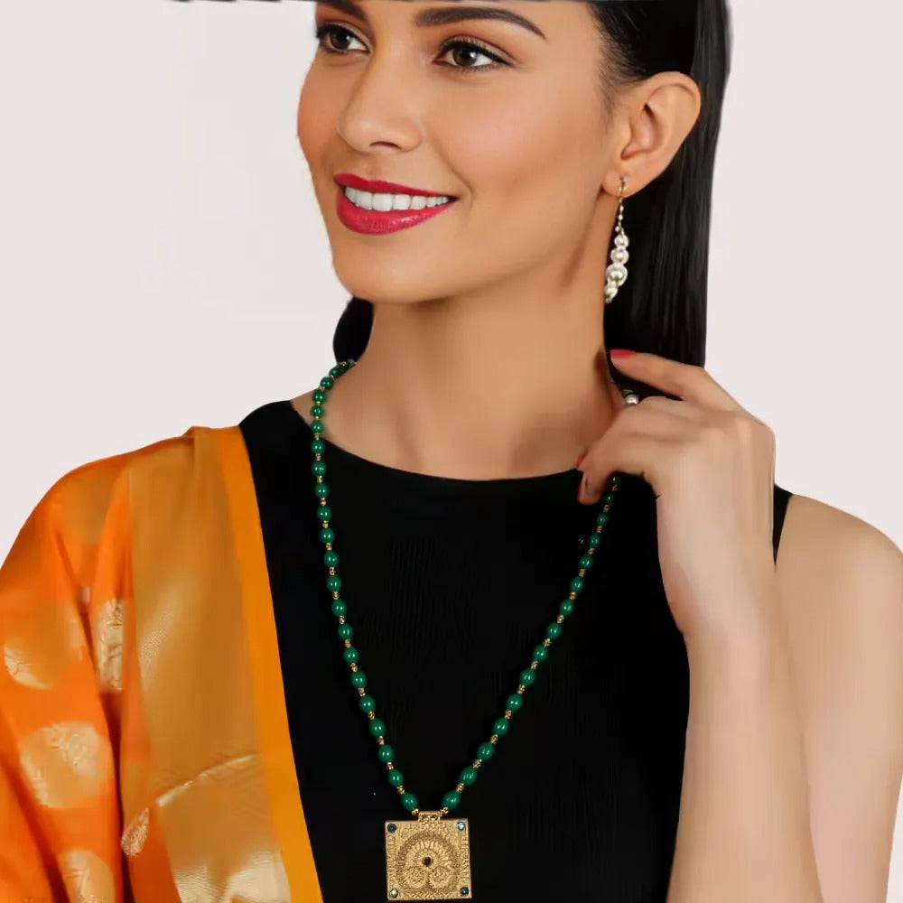 Women's Emerald Green Designer Necklace, Timeless Emerald Necklace Set - Apparel - front view | Snazzyway