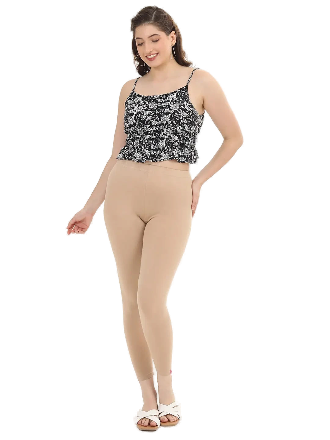 Women’s Beige Premium 4-Way Stretch Lycra Leggings Full Length Churidar & Casual Wear Versatile Ethnic & Modern Bottom Wear - Western Wear - front view...