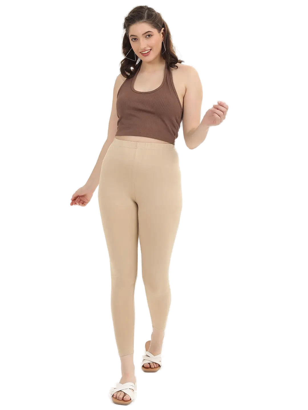 Women’s Sandal Premium 4-Way Stretch Lycra Leggings Full Length Churidar & Casual Wear Versatile Ethnic & Modern Bottom Wear - Western Wear - front...