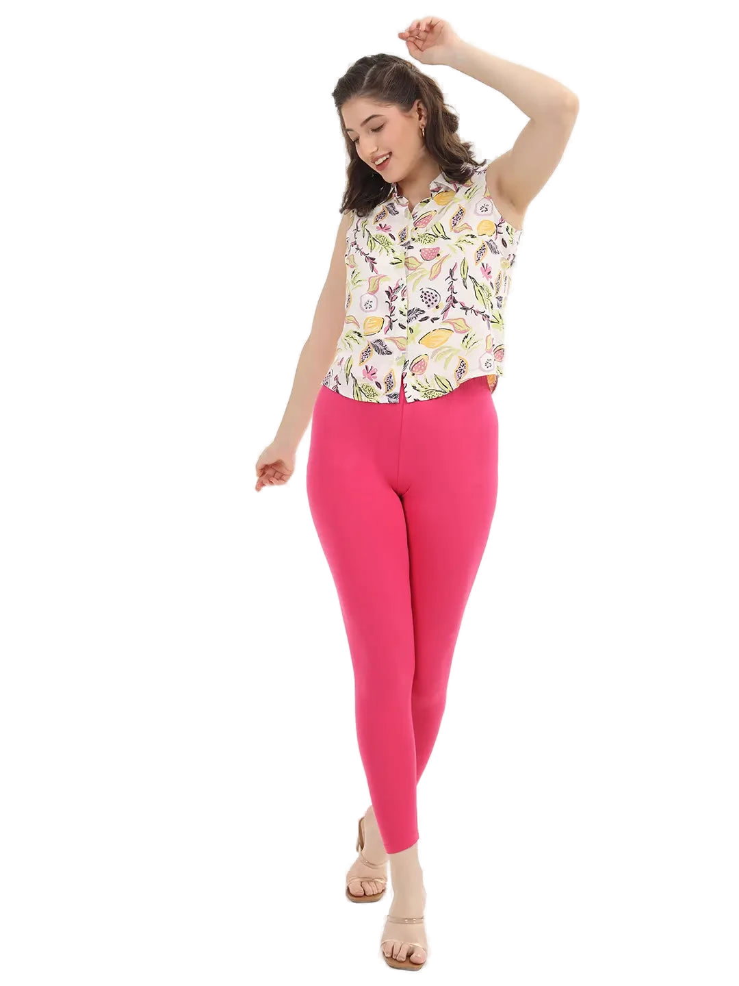 Women’s Rani Pink Premium 4-Way Stretch Lycra Leggings Full Length Churidar & Casual Wear Versatile Ethnic & Modern Bottom Wear - Western Wear - front...