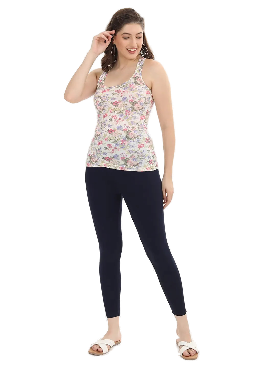Women’s Navy Blue Premium 4-Way Stretch Lycra Leggings Full Length Churidar & Casual Wear Versatile Ethnic & Modern Bottom Wear - Western Wear - front...