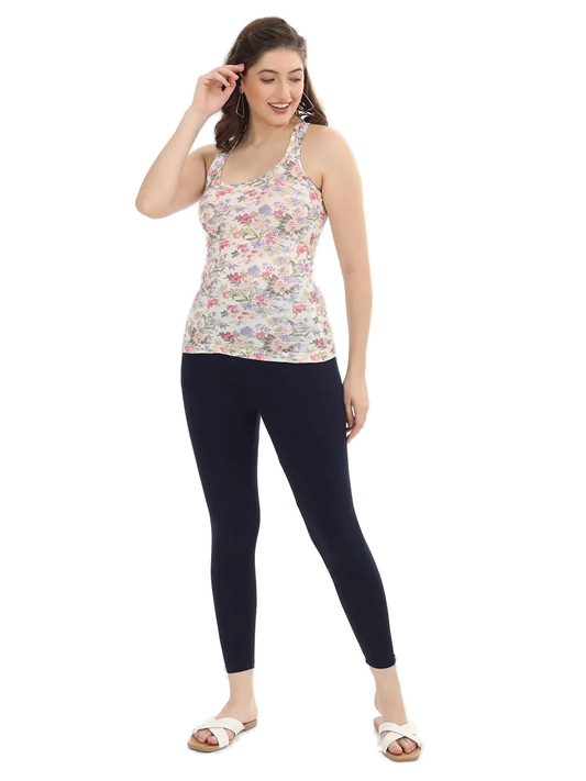 Women’s Navy Blue Premium 4-Way Stretch Lycra Leggings Full Length Churidar & Casual Wear Versatile Ethnic & Modern Bottom Wear - Western Wear - front...