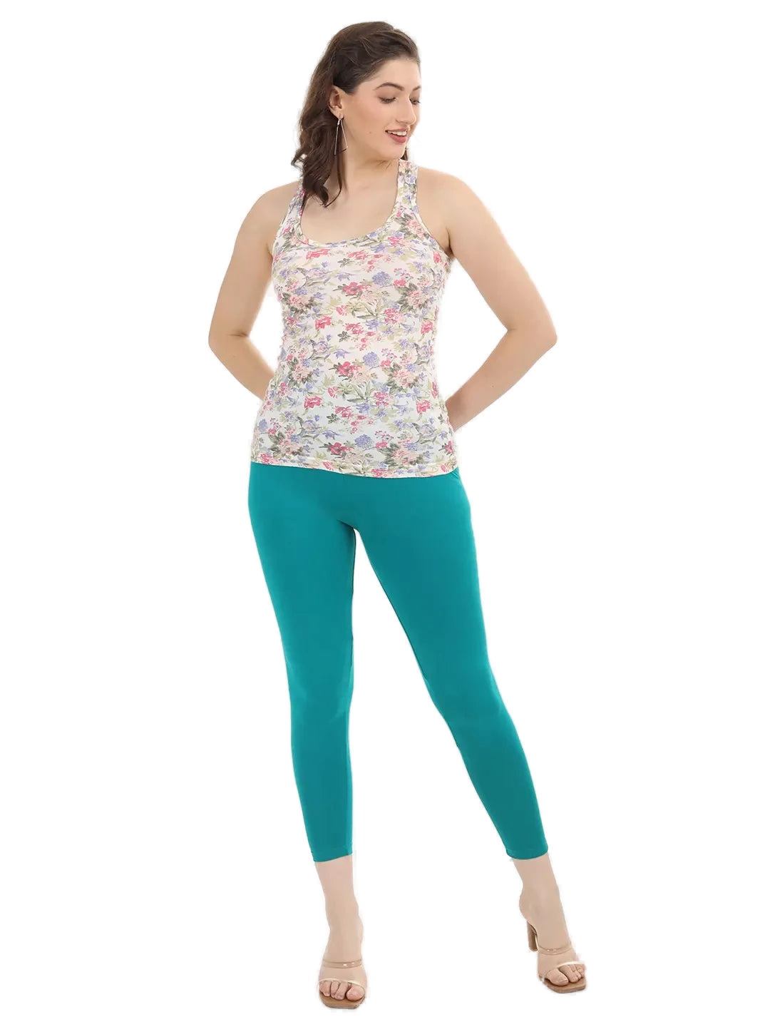 Women’s Rama Green Premium 4-Way Stretch Lycra Leggings Full Length Churidar & Casual Wear Versatile Ethnic & Modern Bottom Wear - Western Wear - front...