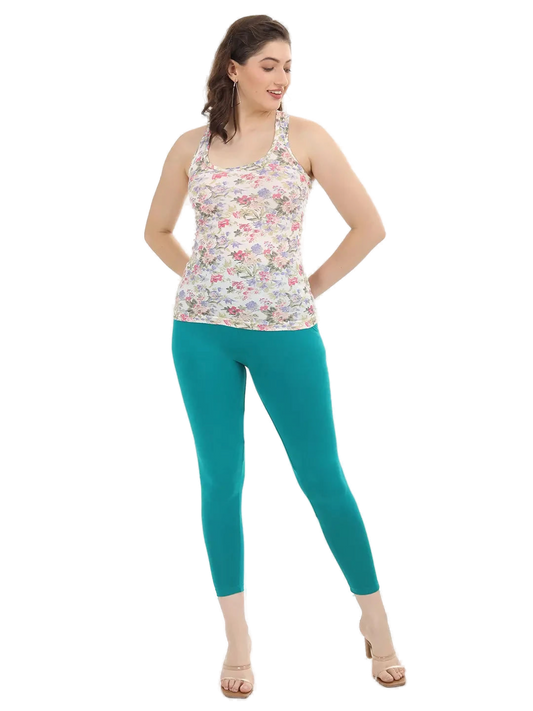 Women’s Rama Green Premium 4-Way Stretch Lycra Leggings Full Length Churidar & Casual Wear Versatile Ethnic & Modern Bottom Wear - Western Wear - front...