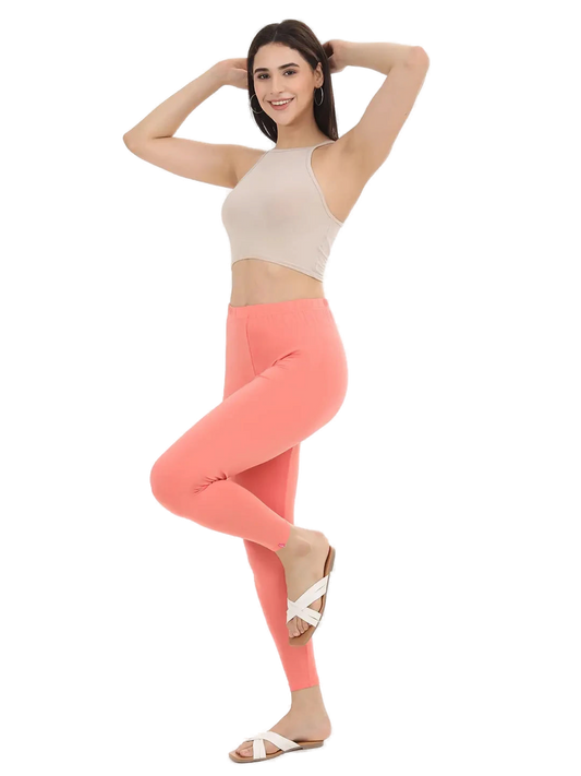 Women’s Peach Premium 4-Way Stretch Lycra Leggings Full Length Churidar & Casual Wear Versatile Ethnic & Modern Bottom Wear - Western Wear - front view...