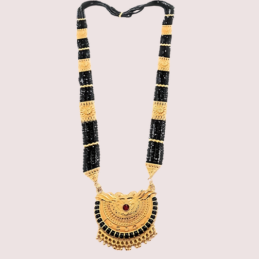 Women's Golden Beaded Mangalsutra, Timeless Golden Pendant Necklace - Apparel - front view | Snazzyway