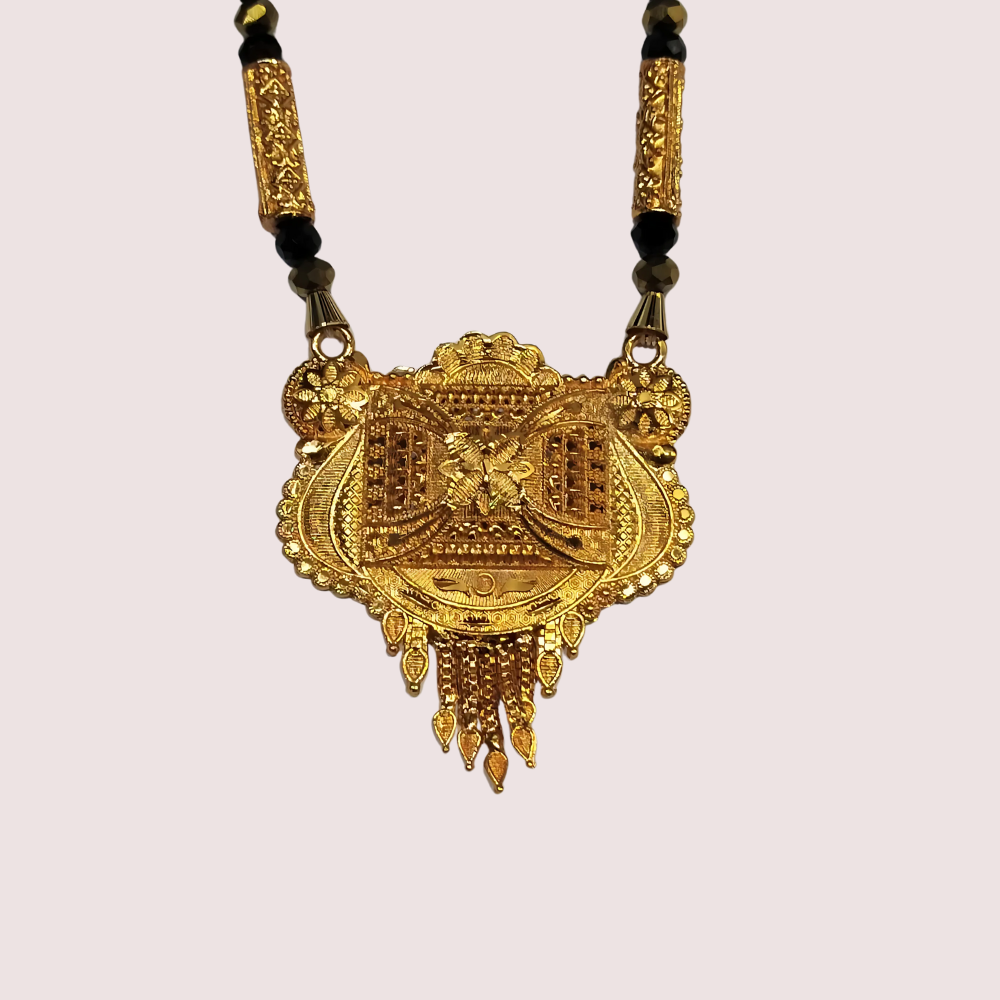 Women's Black Designer Mangalsutra, Graceful Black Pendant Necklace - Apparel - close-up detail view | Snazzyway