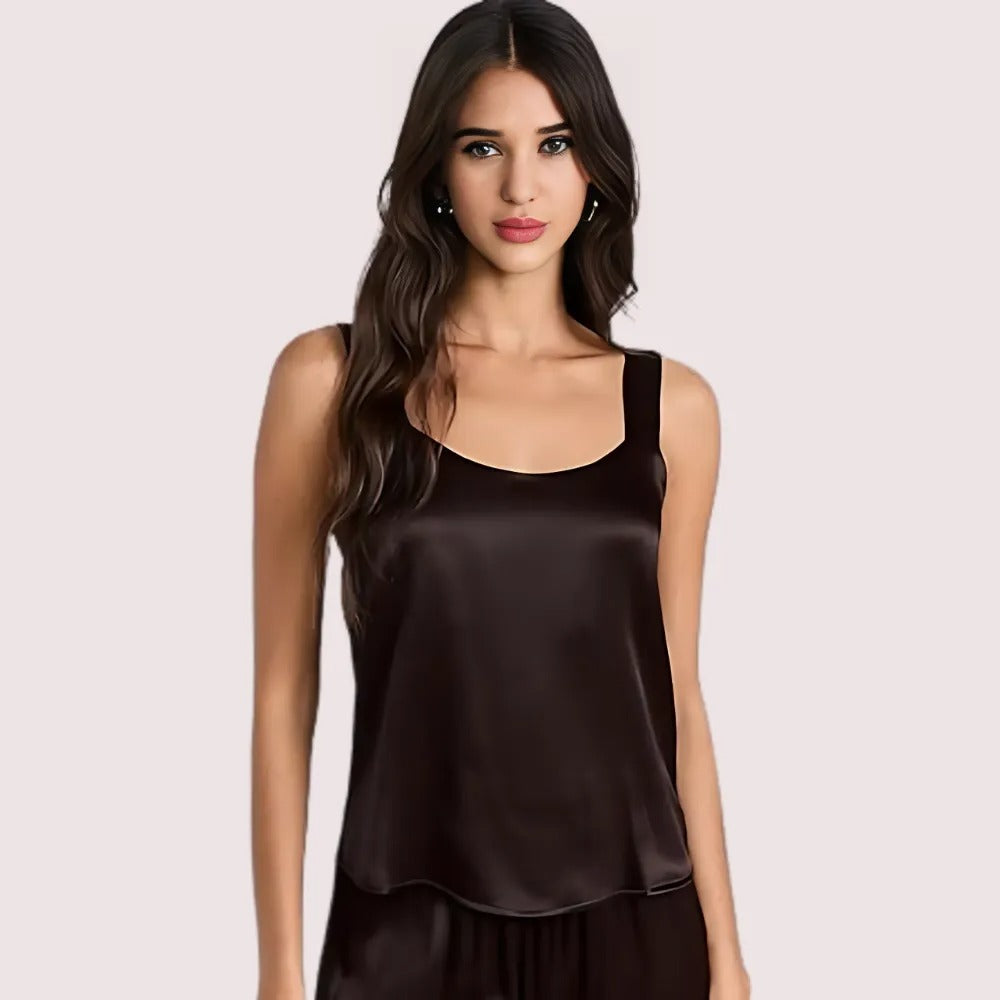 Women's Dark Black Silk Camisole, Timeless Dark Cami Top - Apparel - front view | Snazzyway