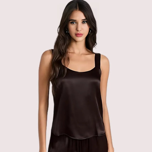 Women's Dark Black Silk Camisole, Timeless Dark Cami Top - Apparel - front view | Snazzyway