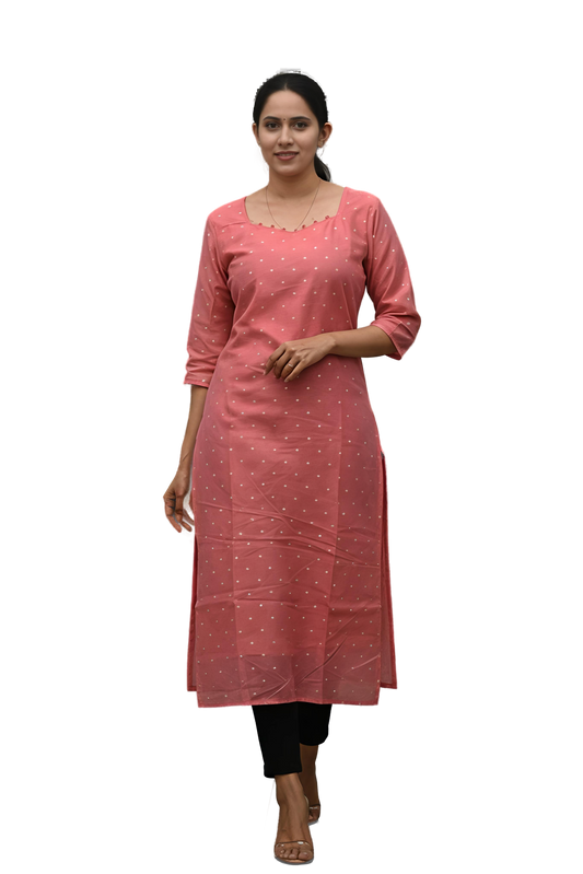 Women’s Peach Chanderi Silk Kurti - Indian Ethnic Wear - front view | Villows DTrendz