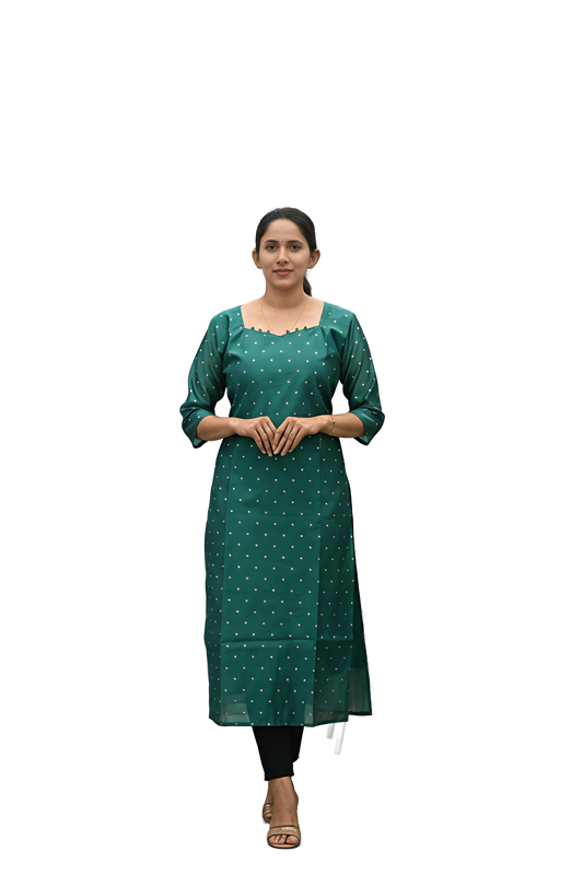 Women’s Rama Green Chanderi Silk Kurti - Indian Ethnic Wear - front view | Villows DTrendz