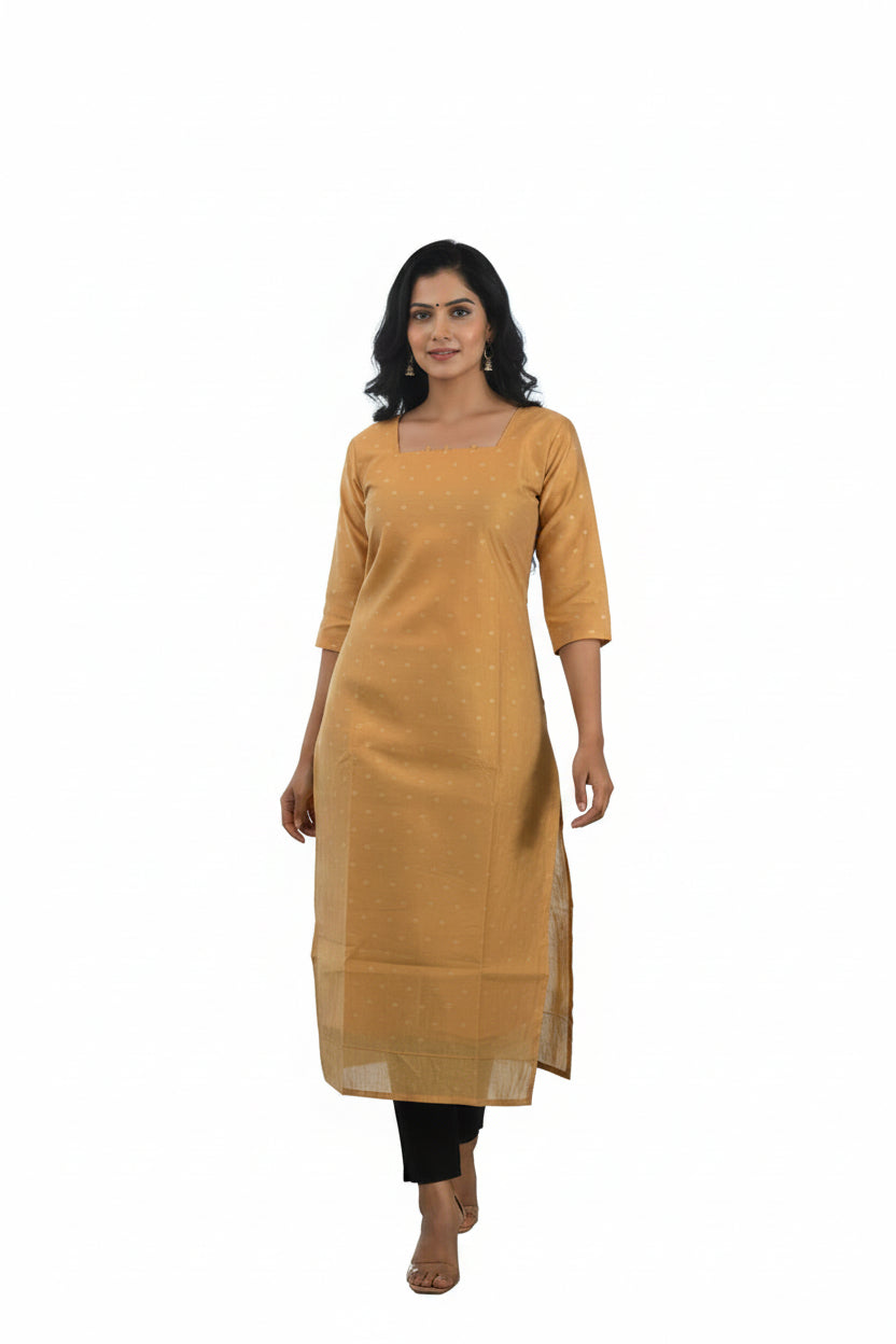 Women’s Yellow Chanderi Silk Kurti - Indian Ethnic Wear - front view | Villows DTrendz