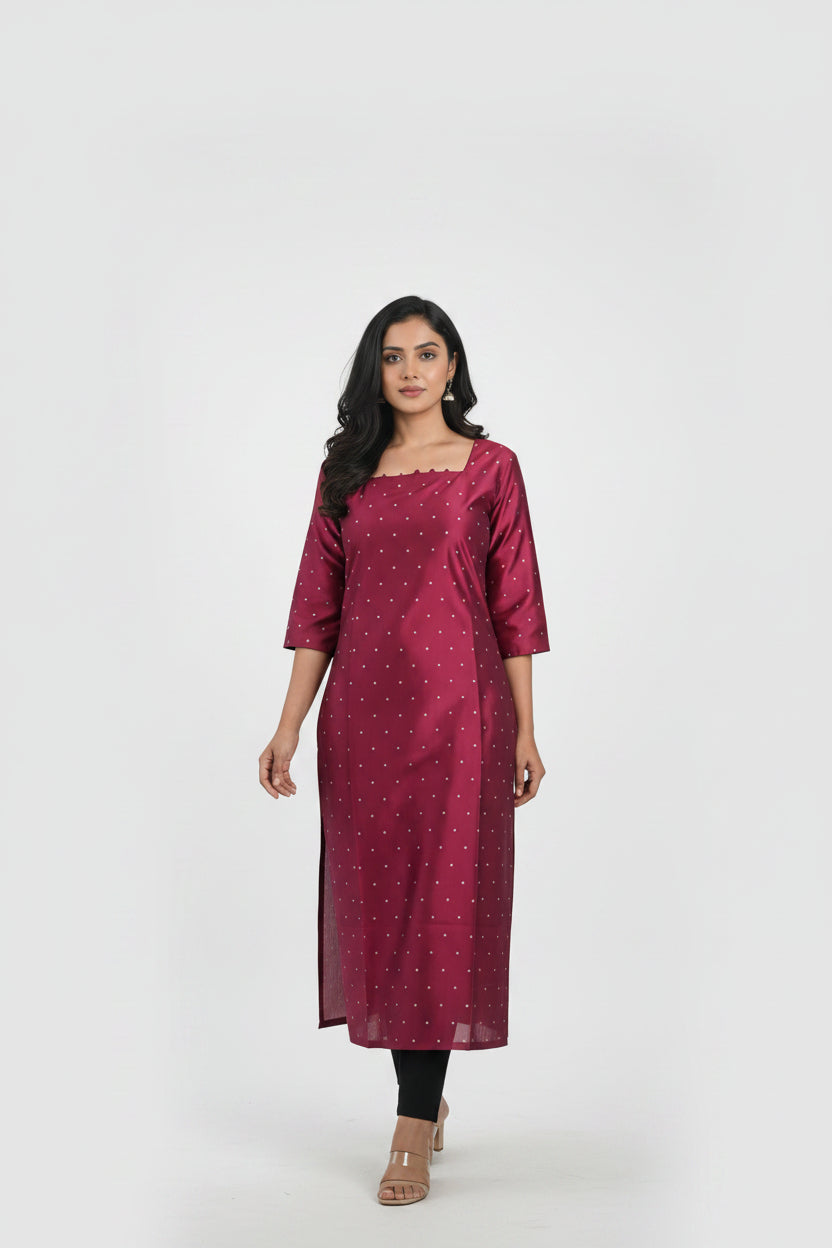 Women’s Rani Pink Chanderi Silk Kurti - Indian Ethnic Wear - front view | Villows DTrendz