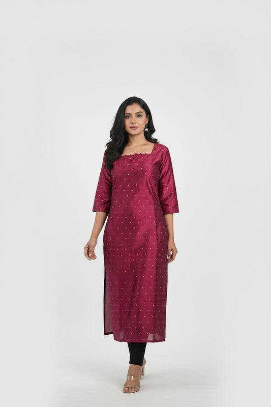 Women’s Rani Pink Chanderi Silk Kurti - Indian Ethnic Wear - front view | Villows DTrendz